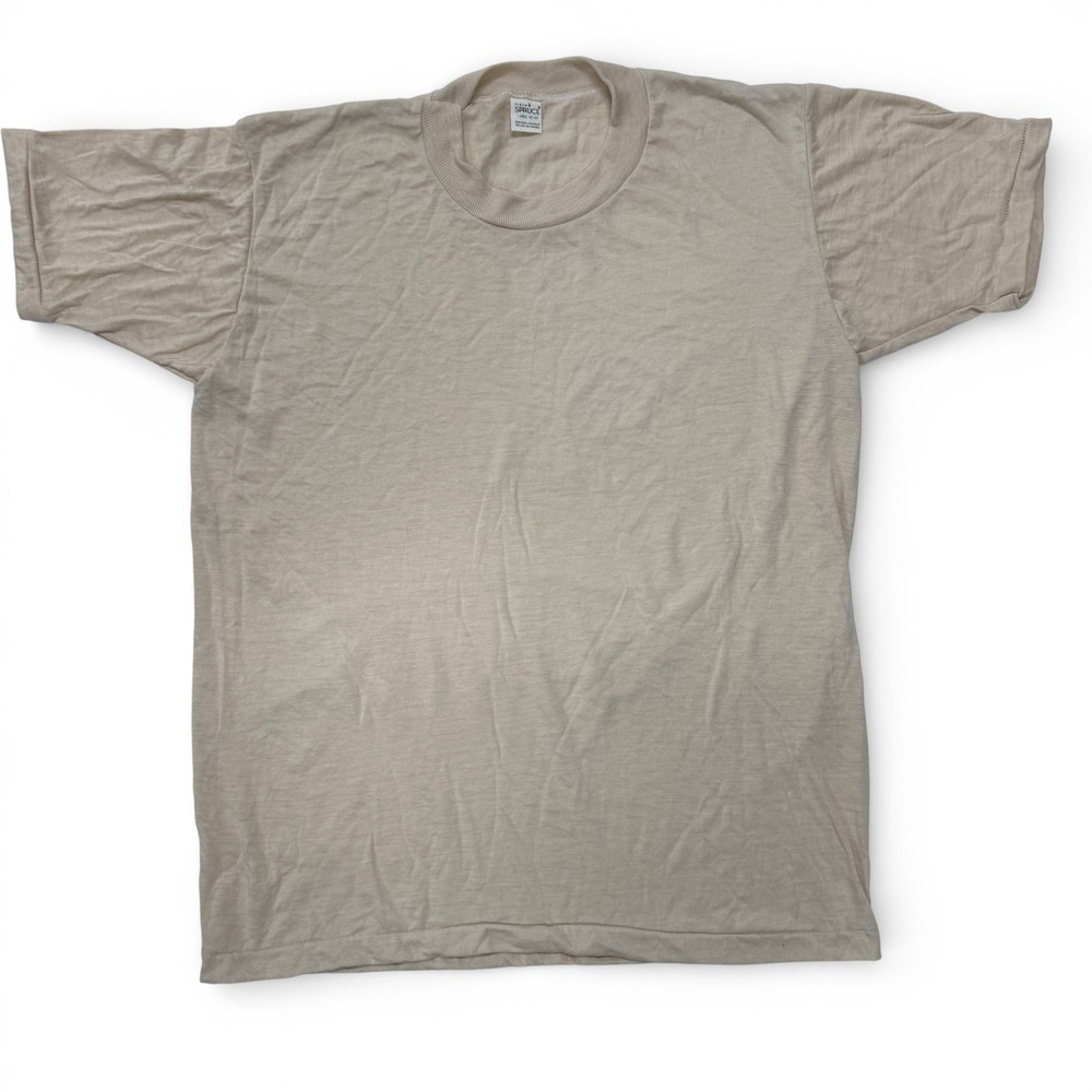 Mayo Spruce Men‎ Large 42-44 Tan Kodel Polyester T-Shirt USA VTG 70s Blank